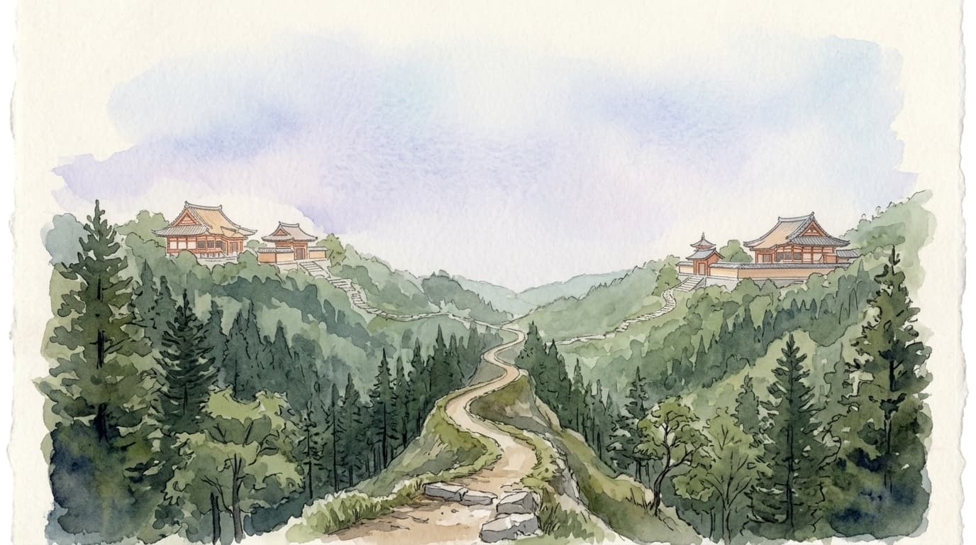 谷をつなぐ二つの寺院